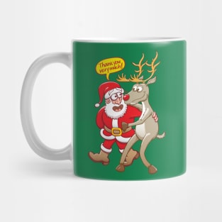 Happy Santa Claus thanking his good reindeer Rudolph Mug